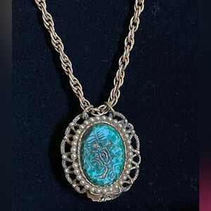 Vintage Dumont 17 Jewel Watch Pendant Crown Trifari Chain MCM Victorian Revival